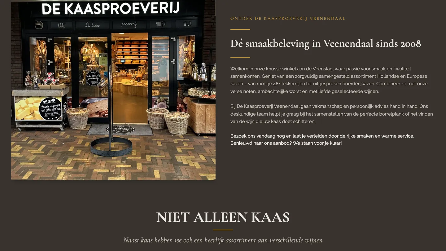 Website van De Kaasproeverij Veenendaal op een computer, afbeelding 2