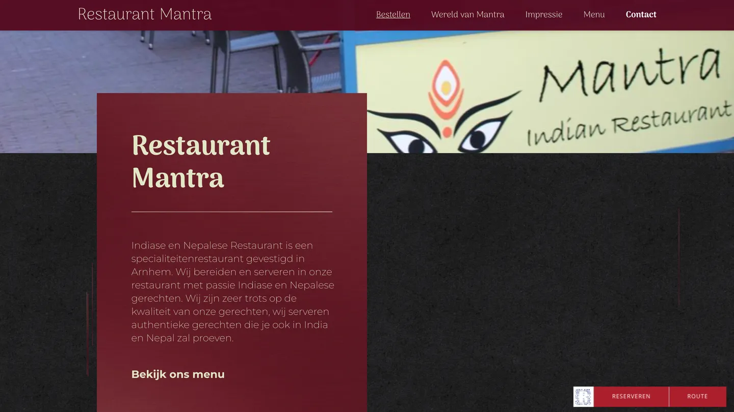 Website van Restaurant Mantra op een computer, afbeelding 1