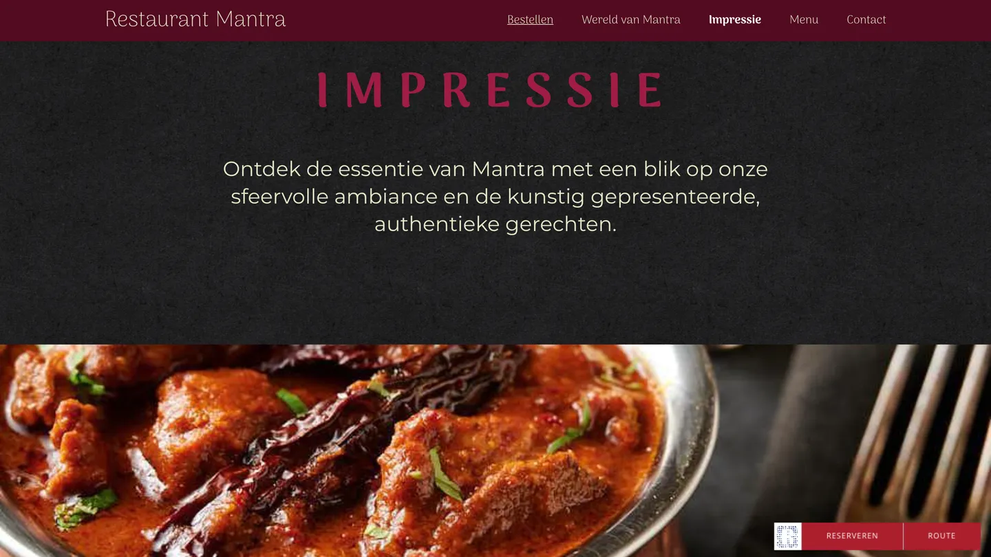 Website van Restaurant Mantra op een computer, afbeelding 2