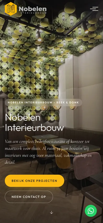 Website van Nobelen Interieurbouw op een telefoon, afbeelding 1