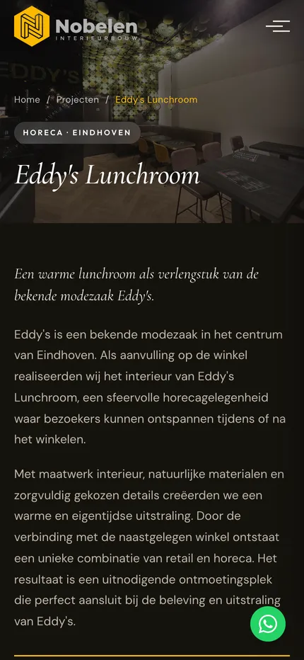 Website van Nobelen Interieurbouw op een telefoon, afbeelding 3