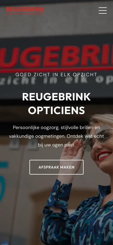 Website van Reugebrink Opticiens op een telefoon, afbeelding 1