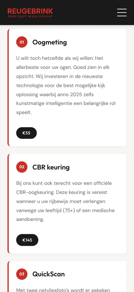 Website van Reugebrink Opticiens op een telefoon, afbeelding 3