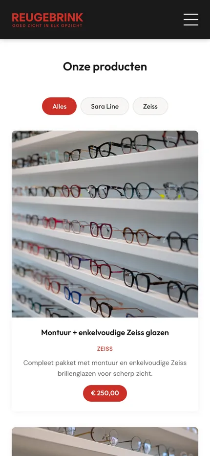 Website van Reugebrink Opticiens op een telefoon, afbeelding 2