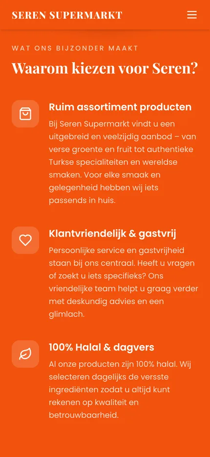 Website van Seren Supermarkt op een telefoon, afbeelding 2