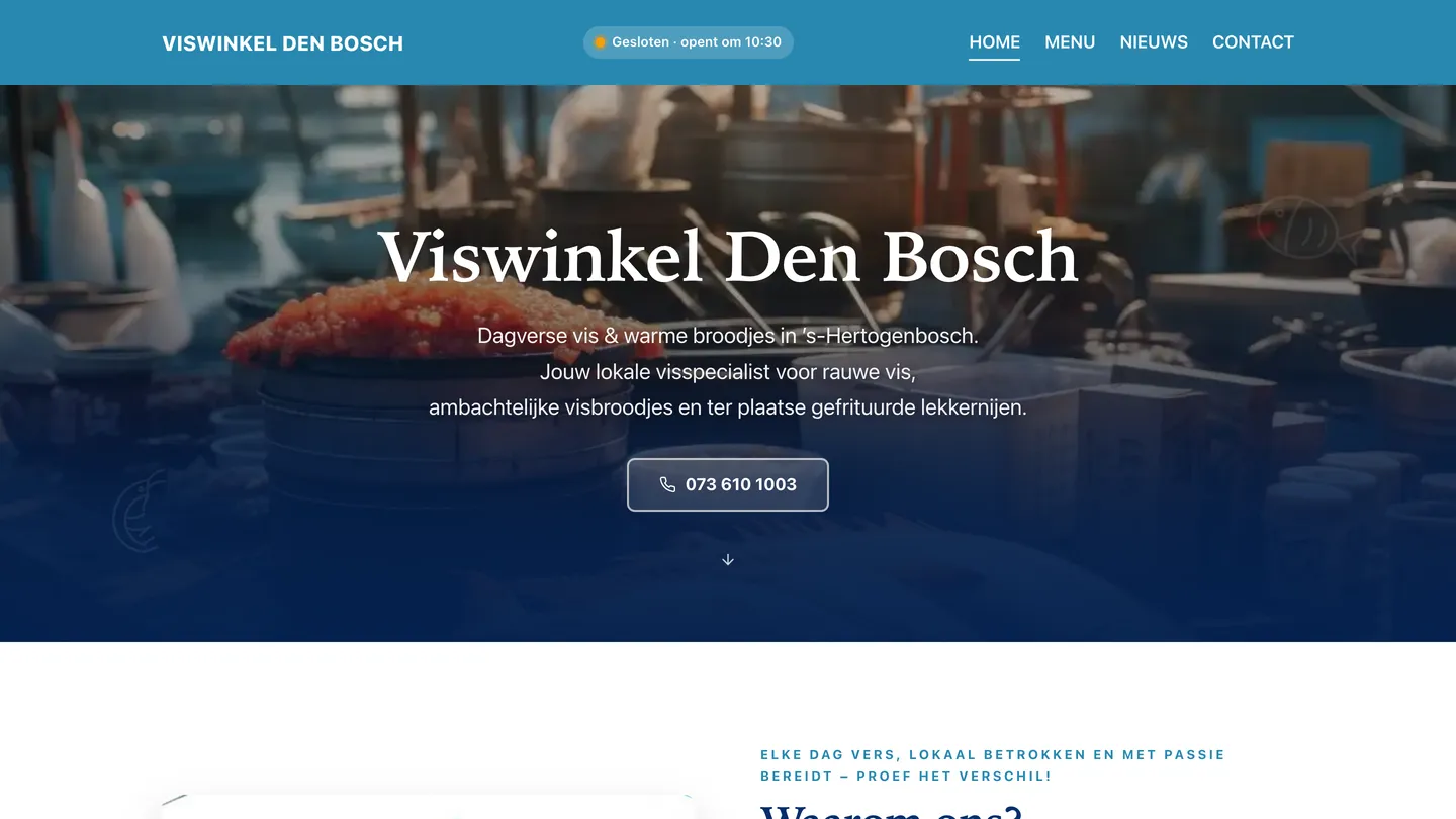 Website van Viswinkel Den Bosch op een computer, afbeelding 1
